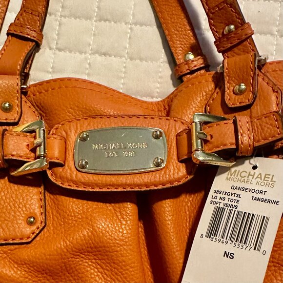 NWT Michael Kors Large North South Gansevoort Tangerine Leather Tote Crossbody - Picture 12 of 13